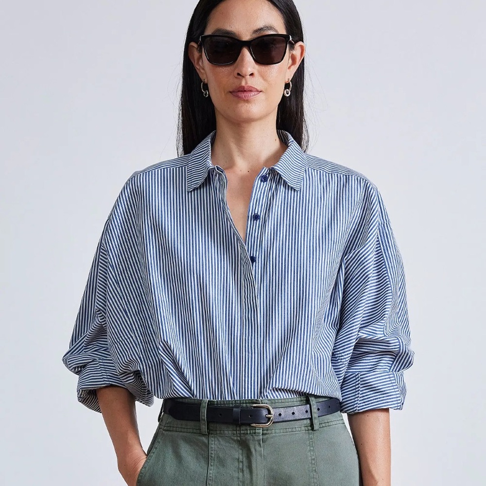 Apiece Apart Kaarina Dolman Button Down - blue and white stripe